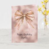 Rosa Rose Gold Bow Geburtstag Karte (Gelbe Blume)