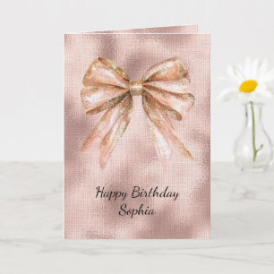 Rosa Rose Gold Bow Geburtstag Karte