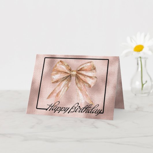 Rosa Rose Gold Bow Geburtstag Karte (Kleine Pflanze)