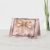 Rosa Rose Gold Bow Geburtstag Karte (Vorderseite)