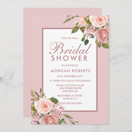 Rosa Rose Gold Brautparty Einladung (Vorne/Hinten)