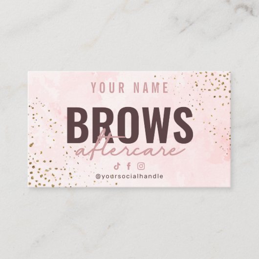 Rosa Rose Gold Brows Aftercare Card Visitenkarte (Vorderseite)