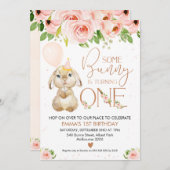 Rosa Rose Gold Bunny 1. Geburtstag Einladung (Vorne/Hinten)