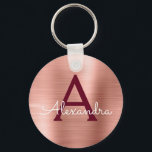 Rosa Rose Gold Burgund Edelstahl Monogramm Schlüsselanhänger<br><div class="desc">Rosa Rose Gold und Burgund Marsala Imitate Edelstahl Metallic Elegant Schlüsselanhänger. Diese Schlüsselanhänger können so angepasst werden,  dass sie Ihren Anfangs- und Vornamen enthalten. Diese Schlüsselketten machen Geburtstags-,  Brautparty- oder Junggeselinnen-Abschied-Favoriten großartig.</div>