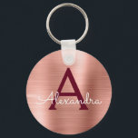 Rosa Rose Gold Burgund Edelstahl Monogramm Schlüsselanhänger<br><div class="desc">Rosa Rose Gold und Burgund Marsala Imitate Edelstahl Metallic Elegant Schlüsselanhänger. Diese Schlüsselanhänger können so angepasst werden,  dass sie Ihren Anfangs- und Vornamen enthalten. Diese Schlüsselketten machen Geburtstags-,  Brautparty- oder Junggeselinnen-Abschied-Favoriten großartig.</div>