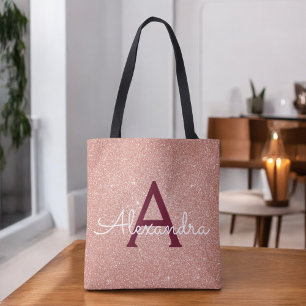 Rosa Rose Gold Burgund Sparkle Elegantes Monogramm Tasche