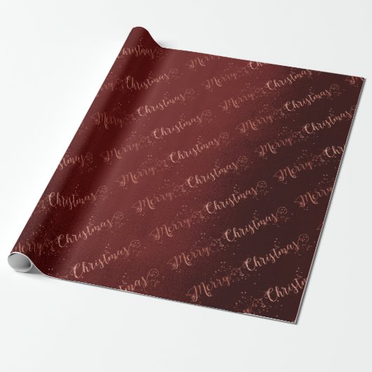 Rosa Rose Gold Burgundy Frohe Weihnachtsschrift Geschenkpapier (Ungerollt)
