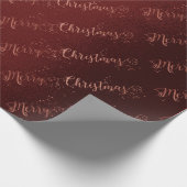 Rosa Rose Gold Burgundy Frohe Weihnachtsschrift Geschenkpapier (Ecke)