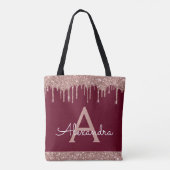 Rosa Rose Gold Burgundy Glitzer Elegantes Monogram Tasche (Rückseite)