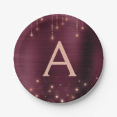 Rosa Rose Gold Burgundy Sparkle Monogram Birthday Pappteller (Vorderseite)