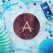 Rosa Rose Gold Burgundy Sparkle Monogram Birthday Pappteller (Party)