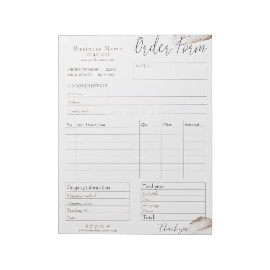 Rosa Rose Gold Business Order Form Notepad Notizblock (Rotiert)
