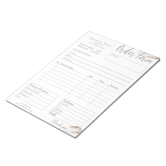 Rosa Rose Gold Business Order Form Notepad Notizblock (angewinkelt)