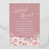 Rosa Rose Gold Butterfly Brautparty Folieneinladung (Vorderseite)