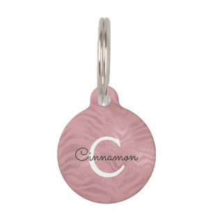 Rosa Rose Gold Cheetah Print Monogram Name Haustiermarke