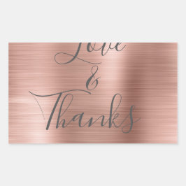 Rosa Rose Gold Chic Metallic Liebe & Danke Quadratischer Aufkleber