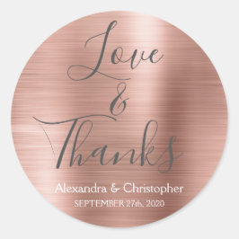Rosa Rose Gold Chic Metallic Liebe & Danke Runder Aufkleber