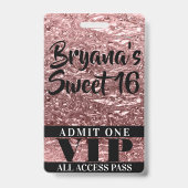 Rosa Rose Gold Chrome Shine Sweet 16 VIP Pass Ausweis (Rückseite)