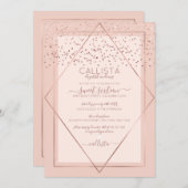 Rosa Rose Gold Confetti Border Sweet 16 Einladung (Vorne/Hinten)