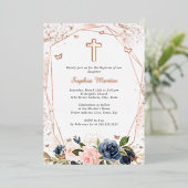 Rosa Rose Gold Cross Blumengymnastik Folieneinladung (Stehend vorne)