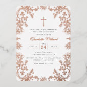 Rosa Rose Gold Cross Vintag erste Kommune Folieneinladung (Vorderseite)