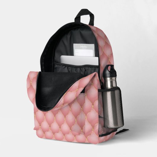 Rosa Rose Gold Diamant bedruckter Backpack Rucksack (Rückseitige Ecke links (Offen) )
