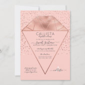 Rosa Rose Gold Diamond Confetti Glitzer Sweet 16 Einladung (Vorderseite)