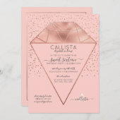 Rosa Rose Gold Diamond Confetti Glitzer Sweet 16 Einladung (Vorne/Hinten)