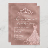 Rosa Rose Gold Diamond Tiara Kleidung Quinceanera Einladung (Vorne/Hinten)