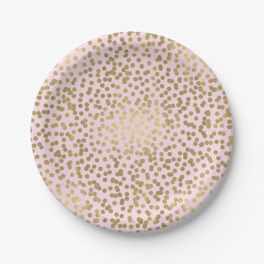 Rosa Rose & Gold Dots Confetti Elegantes Glam Pappteller (Vorderseite)
