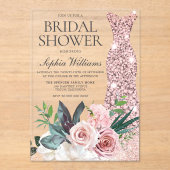 Rosa Rose Gold Dress Brautparty Acryleinladungen (Vorderseite)