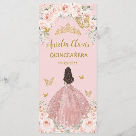 Rosa Rose Gold Dress Quinceñera Menü Programm (Rückseite)