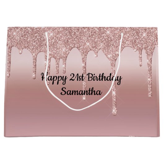 Rosa Rose Gold Drilling Glitzer Personalisiert Große Geschenktüte (Vorderseite)