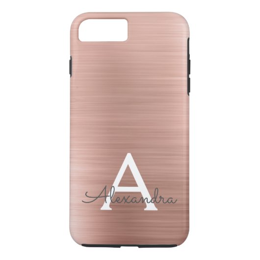 Rosa Rose Gold Edelstahl Monogramm Case-Mate iPhone Hülle (Rückseite)