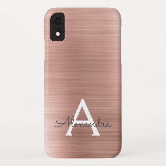 Rosa Rose Gold Edelstahl Monogramm Case-Mate iPhone Hülle (Rückseite)