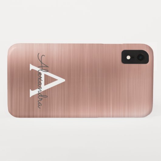 Rosa Rose Gold Edelstahl Monogramm Case-Mate iPhone Hülle (Rückseite (Horizontal))