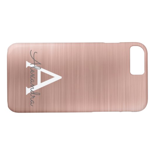 Rosa Rose Gold Edelstahl Monogramm Case-Mate iPhone Hülle (Rückseite (Horizontal))