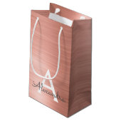Rosa Rose Gold Edelstahl Monogramm Kleine Geschenktüte (Rückseite Schrägansicht)