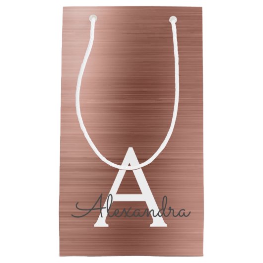 Rosa Rose Gold Edelstahl Monogramm Kleine Geschenktüte (Vorderseite)