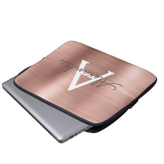 Rosa Rose Gold Edelstahl Monogramm Laptopschutzhülle (Vorne Knopf)
