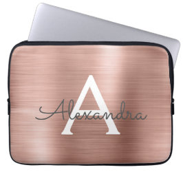 Rosa Rose Gold Edelstahl Monogramm Laptopschutzhülle
