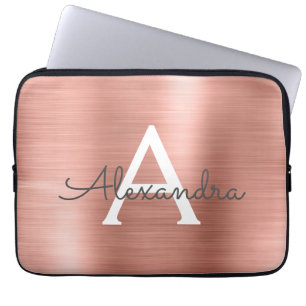 Rosa Rose Gold Edelstahl Monogramm Laptopschutzhülle