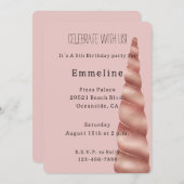 Rosa Rose Gold Einhorn Geburtstag Einladung (Vorne/Hinten)