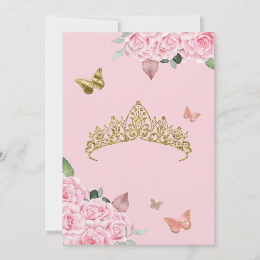 Rosa Rose & Gold Eleganter Schmetterling Quinceane Einladung (Rückseite)