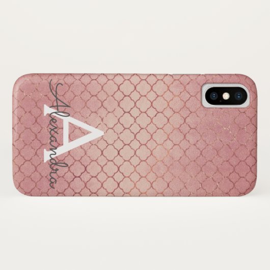 Rosa Rose Gold Elegantes Muster Monogramm Case-Mate iPhone Hülle (Rückseite (Horizontal))