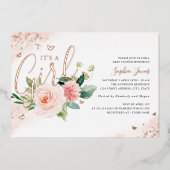 Rosa Rose Gold Es ist eine Girl Baby Dusche Folieneinladung (Vorderseite)