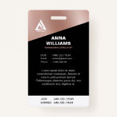 Rosa Rose Gold Feminine Name des Mitarbeiters ID Ausweis (Rückseite)