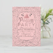 Rosa Rose Gold Filigree PRINCESS PARTY Geburtstag Einladung (Stehend Vorderseite)