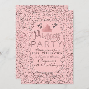 Rosa Rose Gold Filigree PRINCESS PARTY Geburtstag Einladung