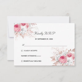 Rosa Rose Gold Floral Elegante Hochzeit RSVP Karte